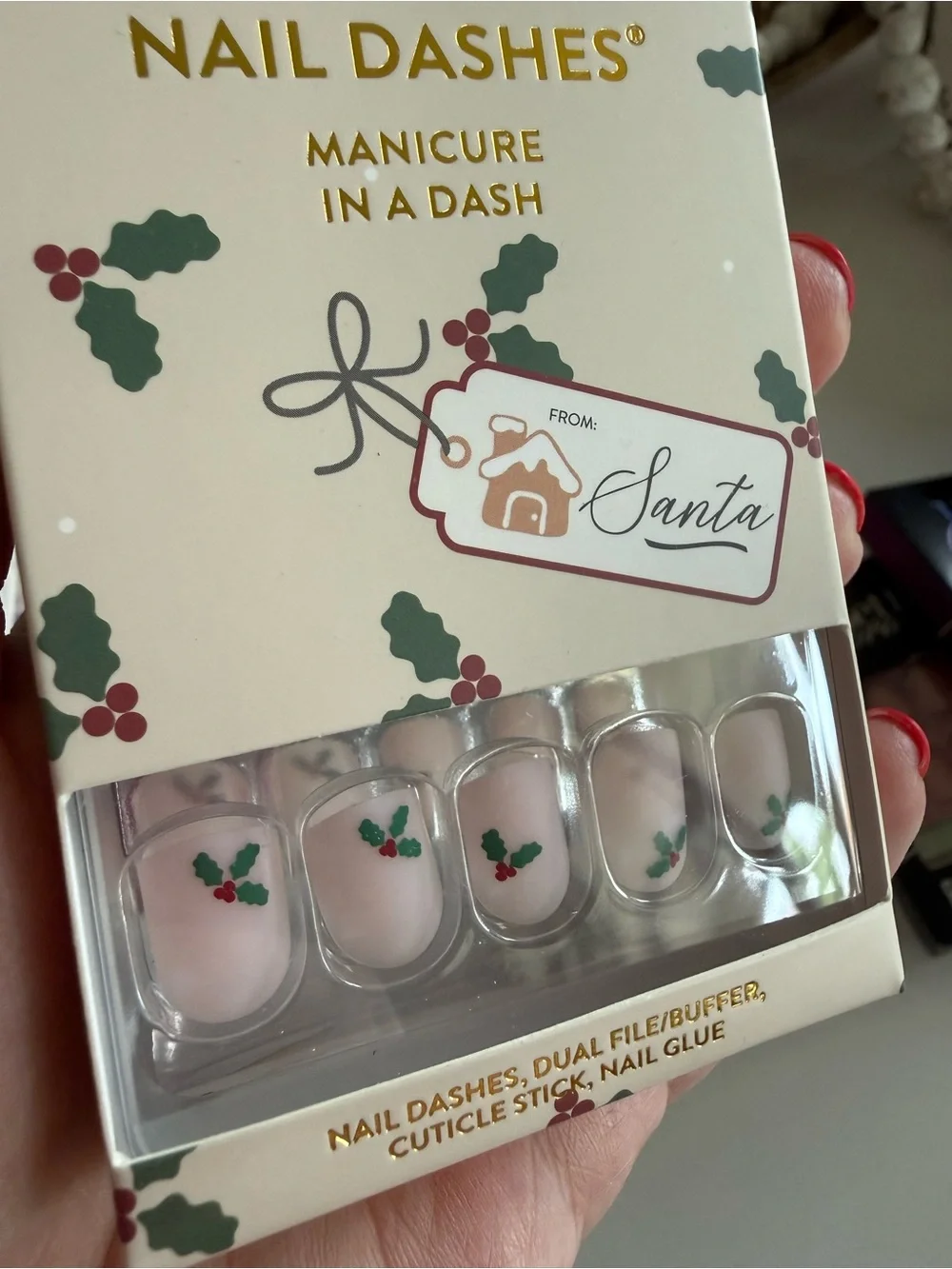 Red Aspen Pink Holiday Nail Dashes - Press-On Manicure